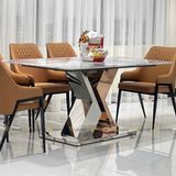Bàn ăn inox tráng gương mặt đá Irene