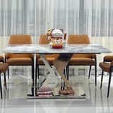 Bàn ăn inox tráng gương mặt đá Irene