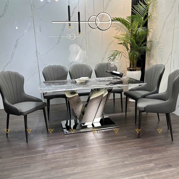 Bàn ăn inox tráng gương mặt đá Elpis (không gồm ghế)