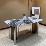 Bàn ăn inox tráng gương mặt đá Ourania