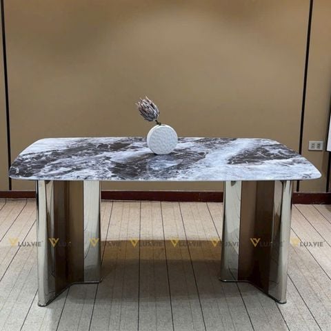 Bàn ăn inox tráng gương mặt đá Ourania