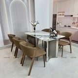 Bàn ăn inox tráng gương mặt đá Ourania