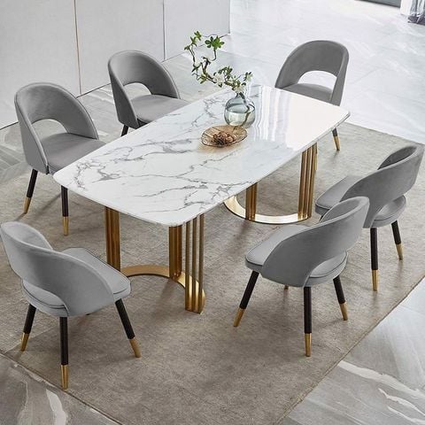 Bộ bàn ăn mặt đá Calliope + ghế Amanda