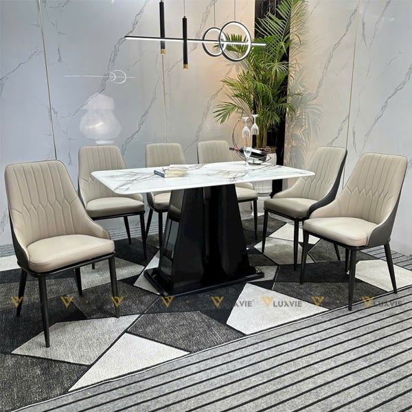 Bàn ăn inox tráng gương mặt đá Twin2 (không gồm ghế)