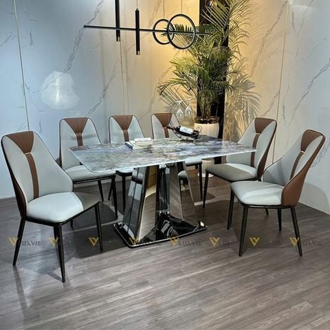 Bàn ăn inox tráng gương mặt đá Twin (không gồm ghế)