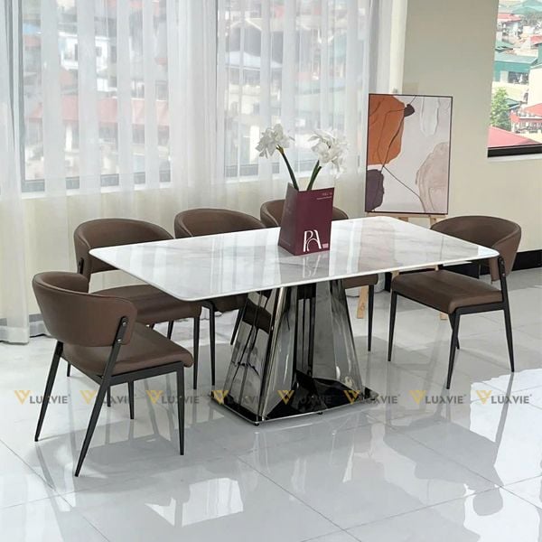 Bàn ăn inox tráng gương mặt đá Twin (không gồm ghế)