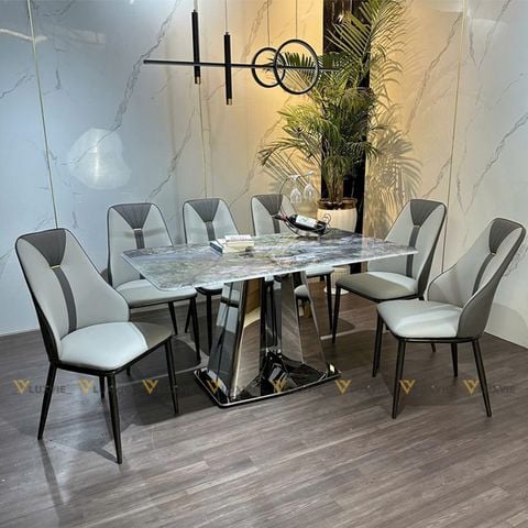 Bàn ăn inox tráng gương mặt đá Twin (không gồm ghế)