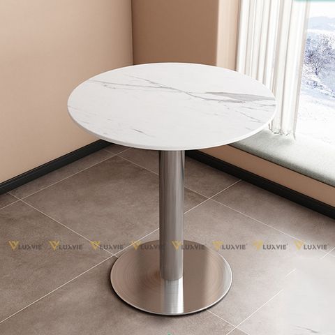 bàn tròn chân trụ inox mặt đá