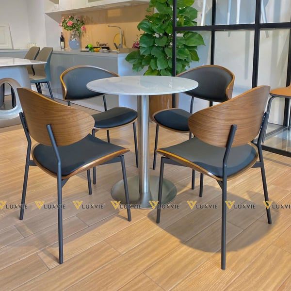 Bàn tròn chân trụ inox mặt đá DPB22A (không gồm ghế)
