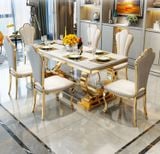 Bàn ăn inox mạ vàng mặt đá Venus (không gồm ghế)