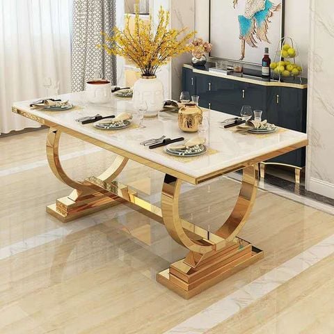 Bàn ăn inox mạ vàng mặt đá Venus (không gồm ghế)