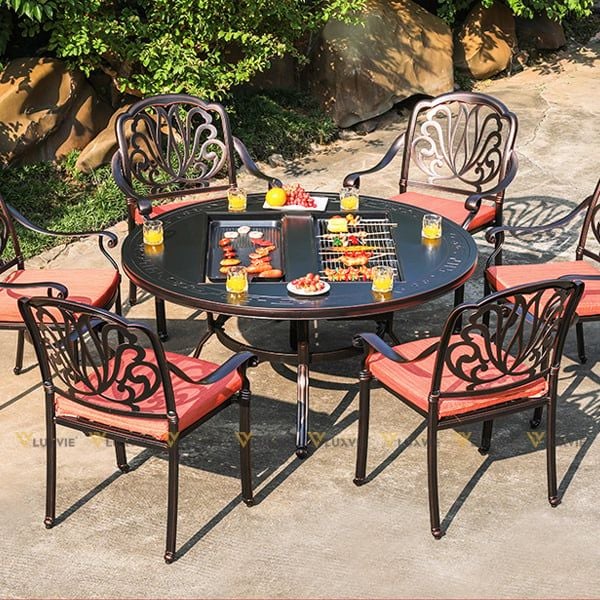 Bàn nhôm đúc ngoài trời có bếp nướng DPBV6D (không gồm ghế)