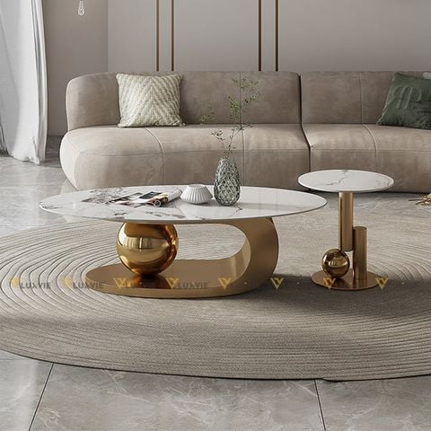 Bàn trà oval mặt đá C-O
