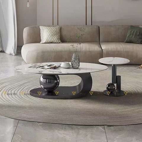 Bàn trà oval mặt đá C-O