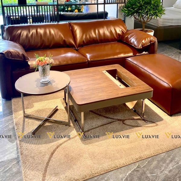 Bàn trà đôi vuông da 8050