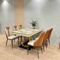 Bộ bàn ăn mặt đá Luxury + ghế Yatoro
