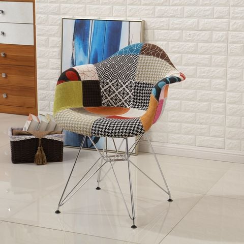 Ghế thổ cẩm có tay chân mạ xi DPA002