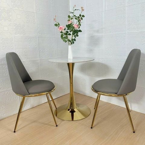 Bàn tròn mặt đá chân sắt Tulip mạ vàng(không ghế)