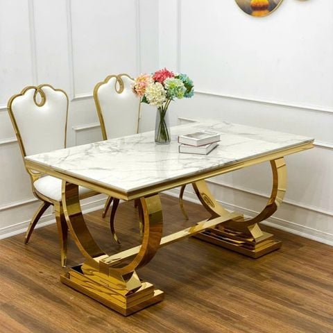 Bàn ăn inox mạ vàng mặt đá Venus (không gồm ghế)