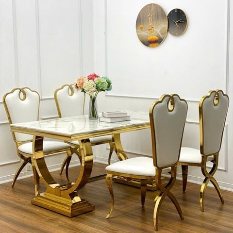 Bàn ăn inox mạ vàng mặt đá Venus (không gồm ghế)