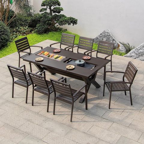 Bàn nhôm đúc sân vườn chữ nhật có 2 bếp nướng DPBV25 (không gồm ghế)