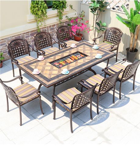 Bộ bàn ghế nhôm ngoài trời mặt đá có bếp nướng DPBV14A + Ghế DPAV4