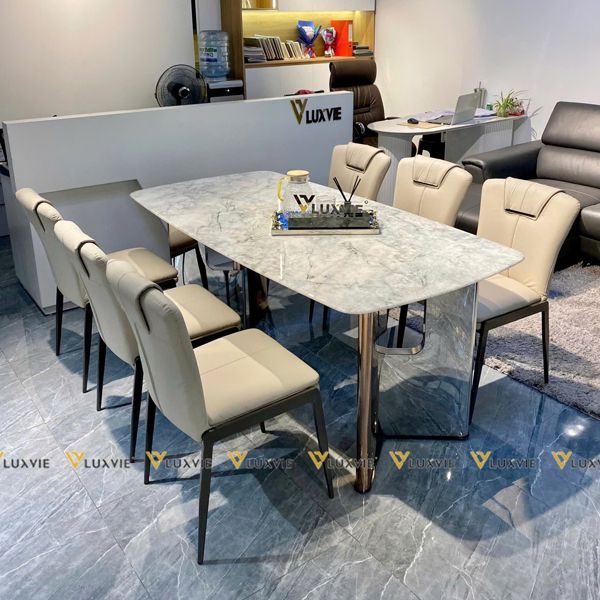 Bàn ăn inox tráng gương mặt đá Jewels (không gồm ghế)