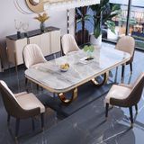 Bàn ăn inox mạ vàng mặt đá Luxury (không gồm ghế)
