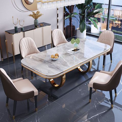 Bàn ăn inox mạ vàng mặt đá Luxury (không gồm ghế)