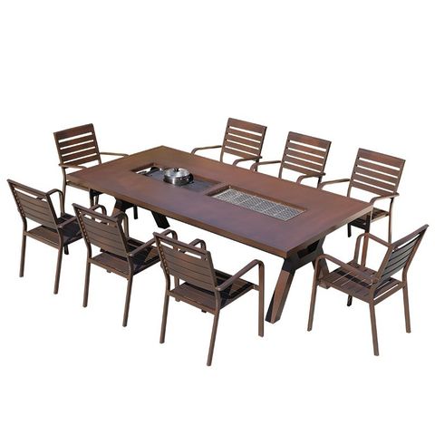 Bàn nhôm đúc sân vườn chữ nhật có 2 bếp nướng DPBV25 (không gồm ghế)