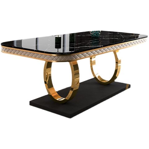 Bàn ăn inox mạ vàng mặt đá Luxury (không gồm ghế)