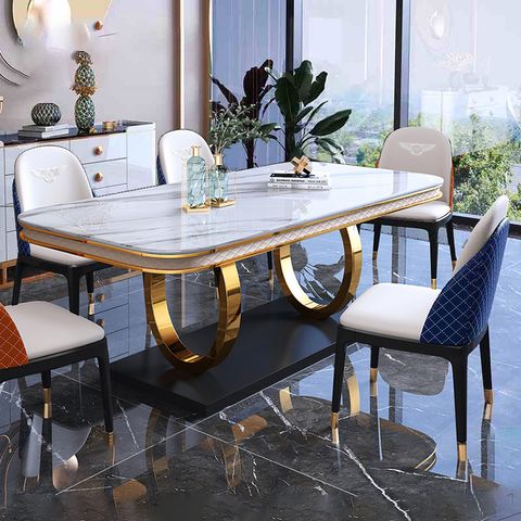 Bàn ăn inox mạ vàng mặt đá Luxury (không gồm ghế)