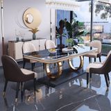 Bàn ăn inox mạ vàng mặt đá Luxury (không gồm ghế)