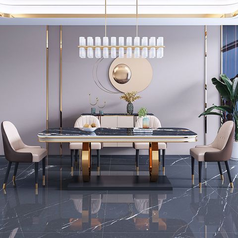 Bàn ăn inox mạ vàng mặt đá Luxury (không gồm ghế)