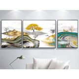 Bộ 3 Tranh kính treo tường 3D Đàn hươu trên núi