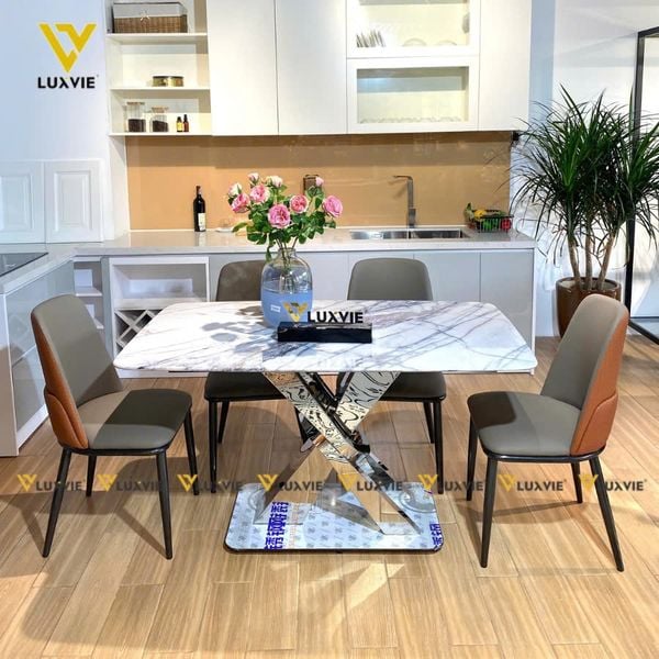 Bộ bàn ăn mặt đá Titan + ghế Charles