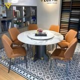 Bộ bàn ăn tròn xoay mặt đá Vanga + ghế Otis