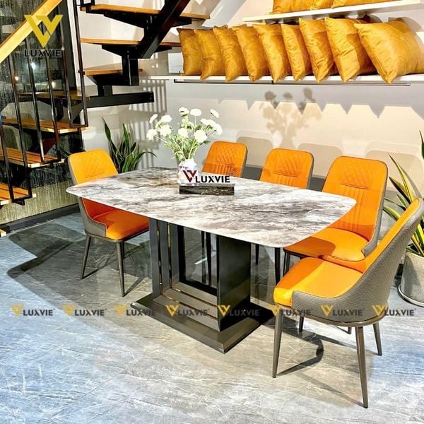 Bộ bàn ăn mặt đá Universe + ghế Nemo