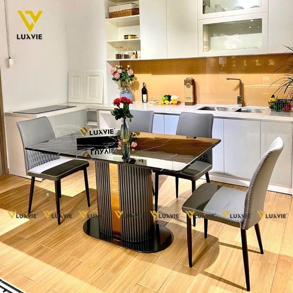 Bộ bàn ăn mặt đá Pillar + ghế Helen