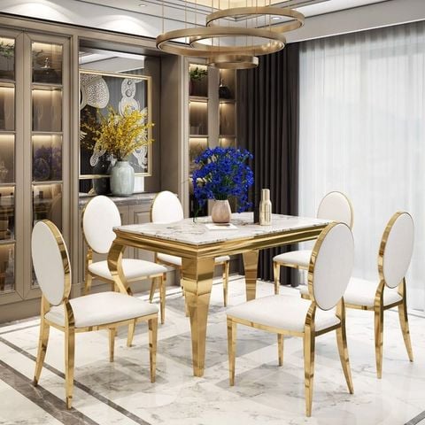 Bộ bàn ăn mặt đá Felicia + ghế Luxury