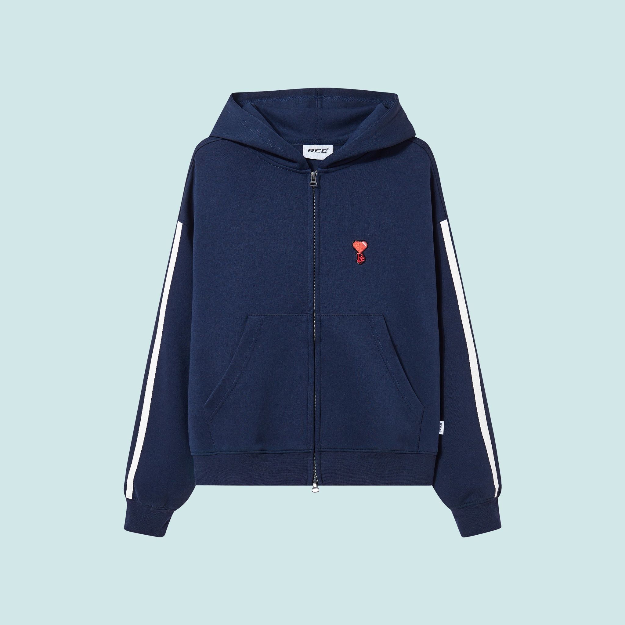 STRIPED BOXY ZIP HOODIE - NAVY