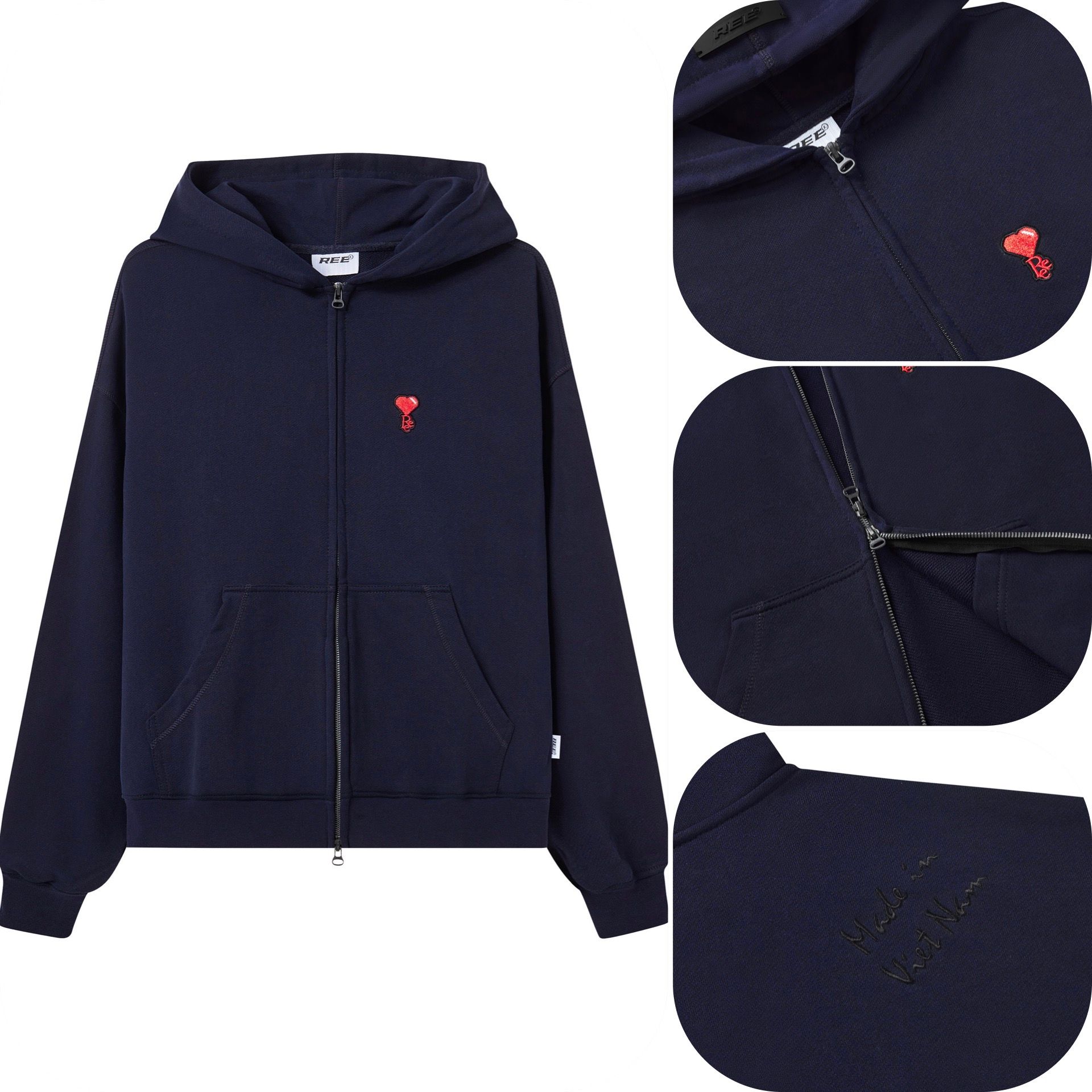  REE HEART BOXY ZIP HOODIE - NAVY 