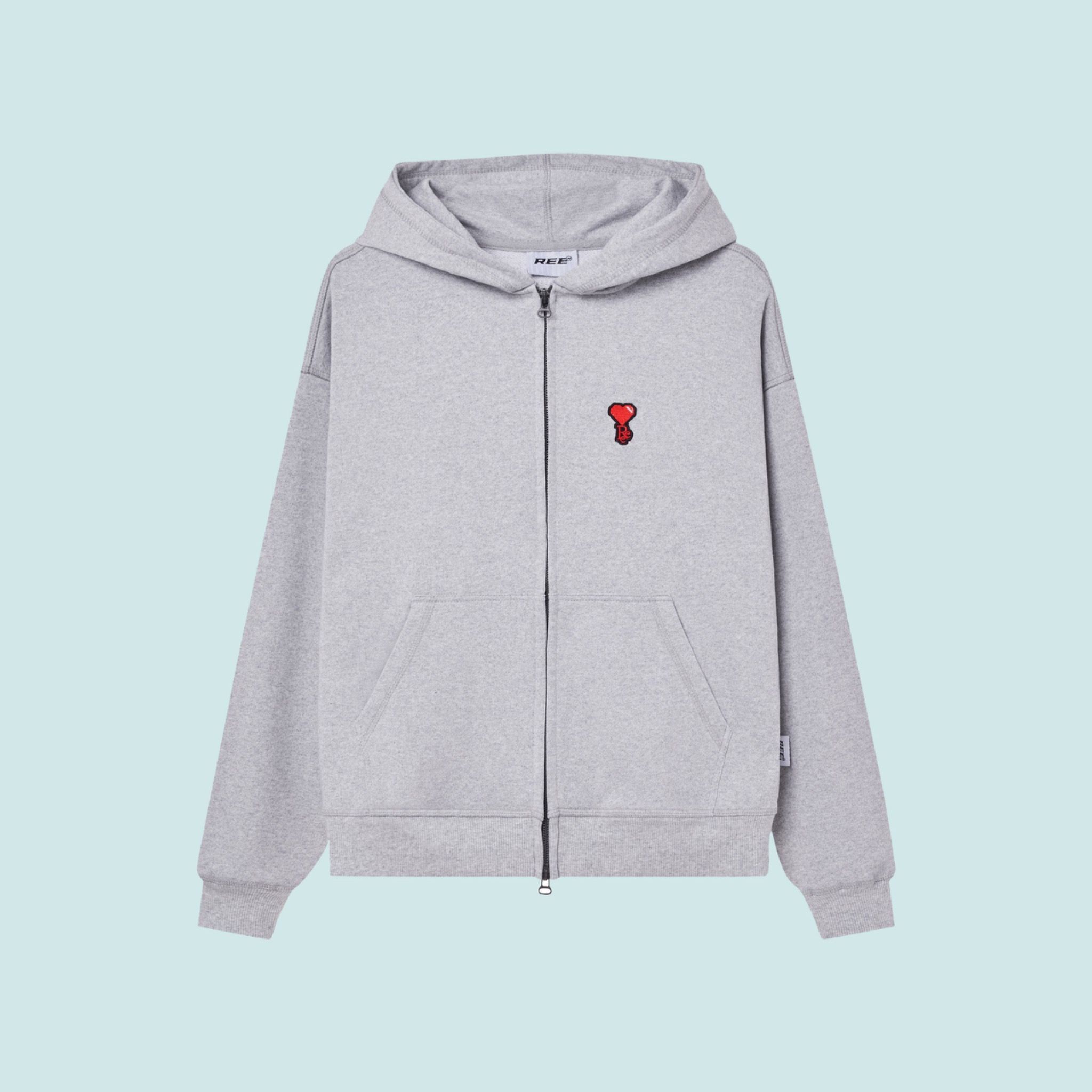 REE HEART BOXY ZIP HOODIE - GREY