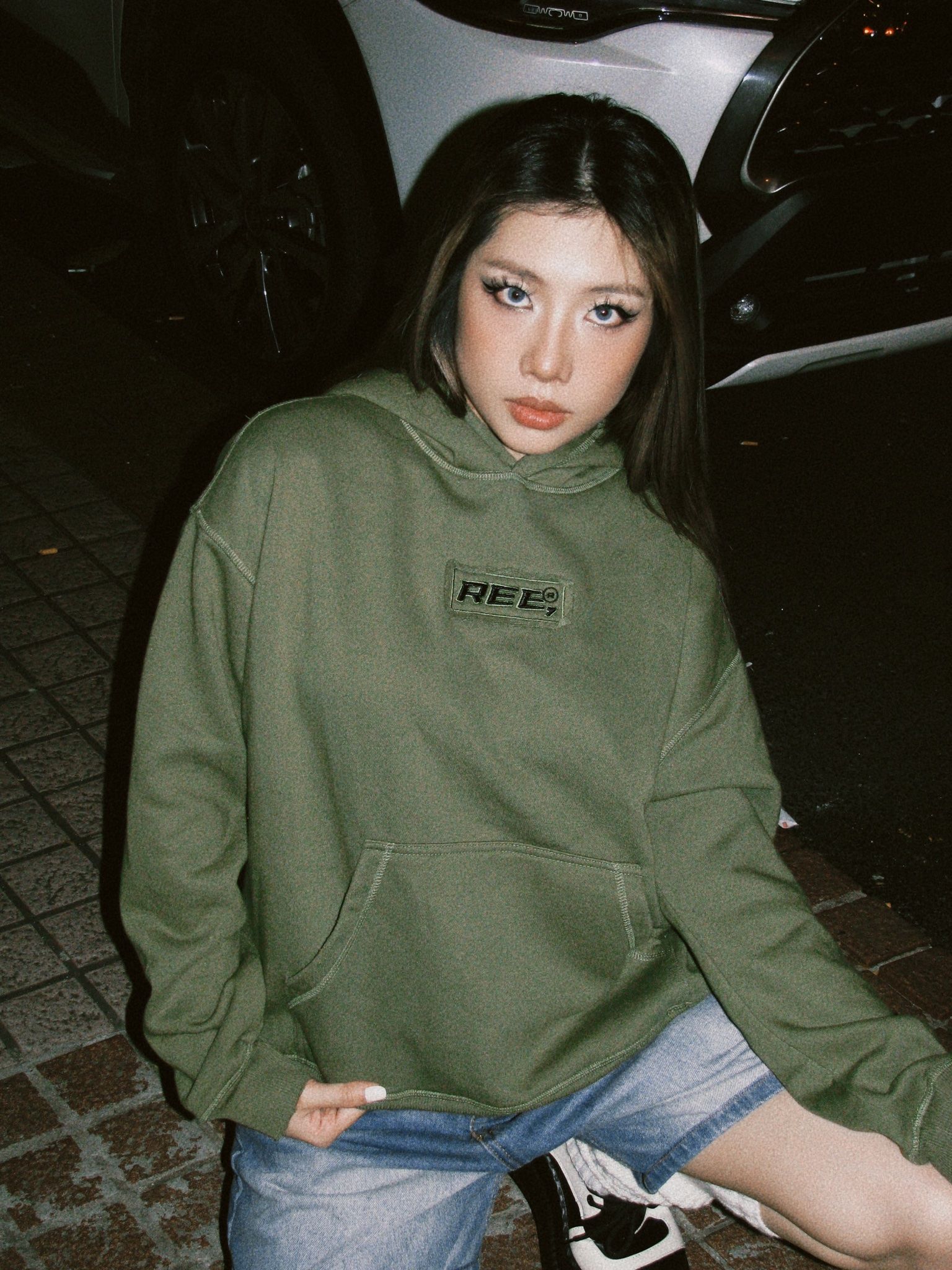 REE WASH BOXY HOODIE - OLIVE GREEN