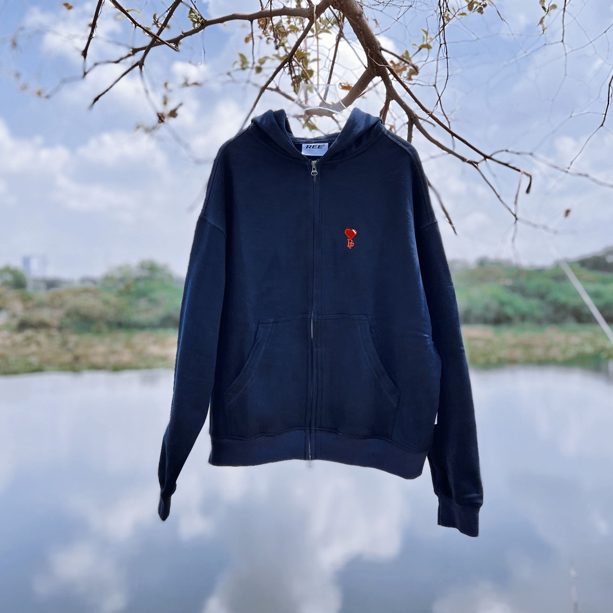  REE HEART BOXY ZIP HOODIE - NAVY 