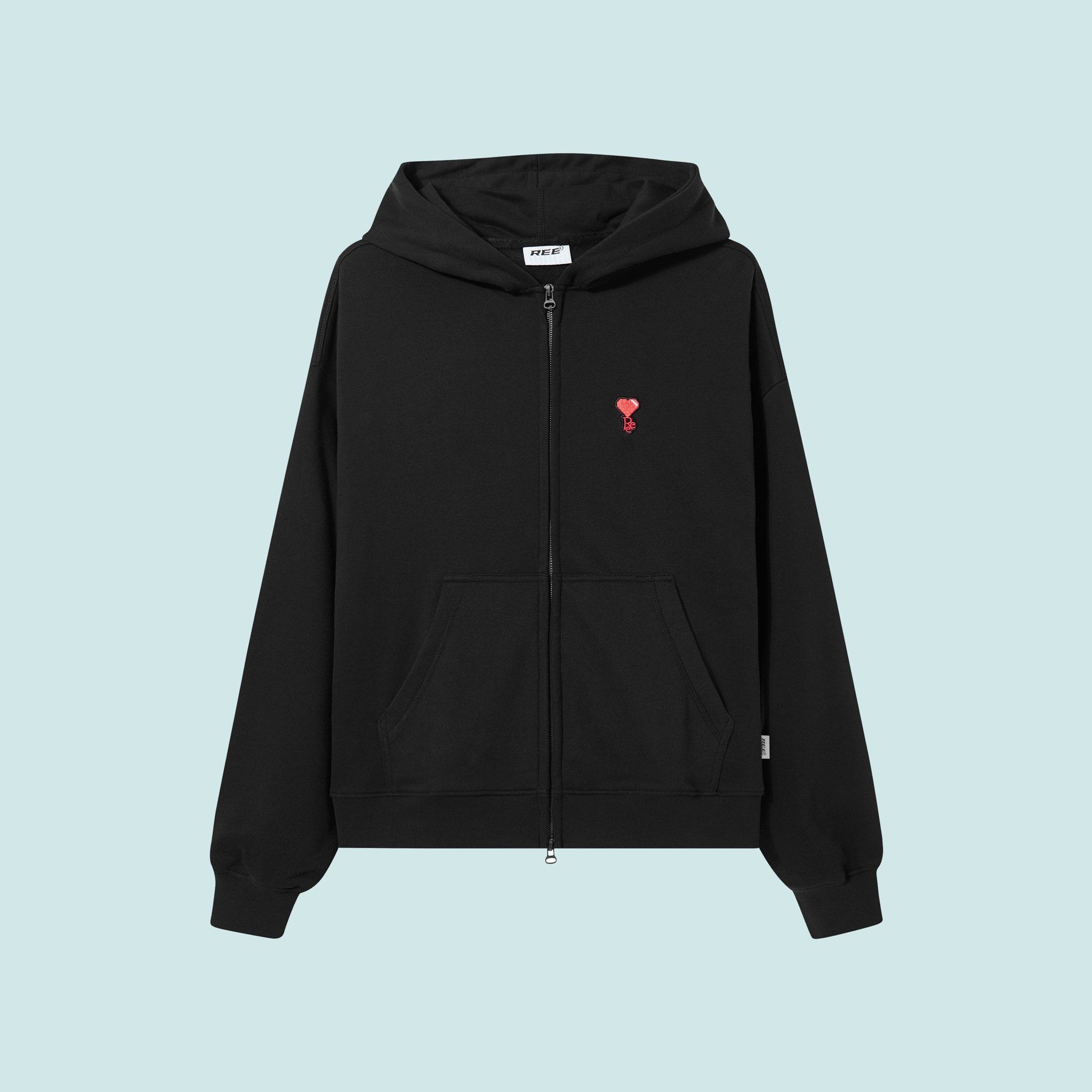 REE HEART BOXY ZIP HOODIE - BLACK