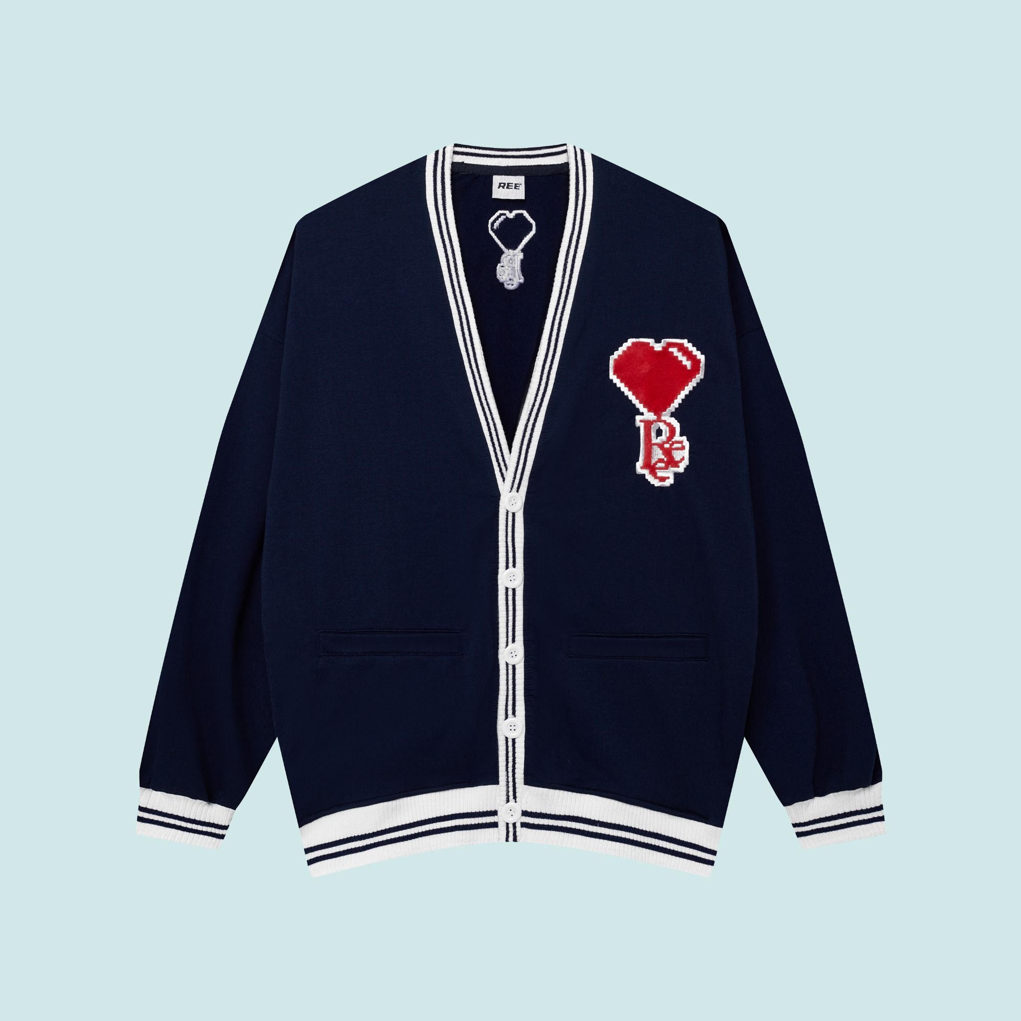 REE HEART CARDIGAN - NAVY