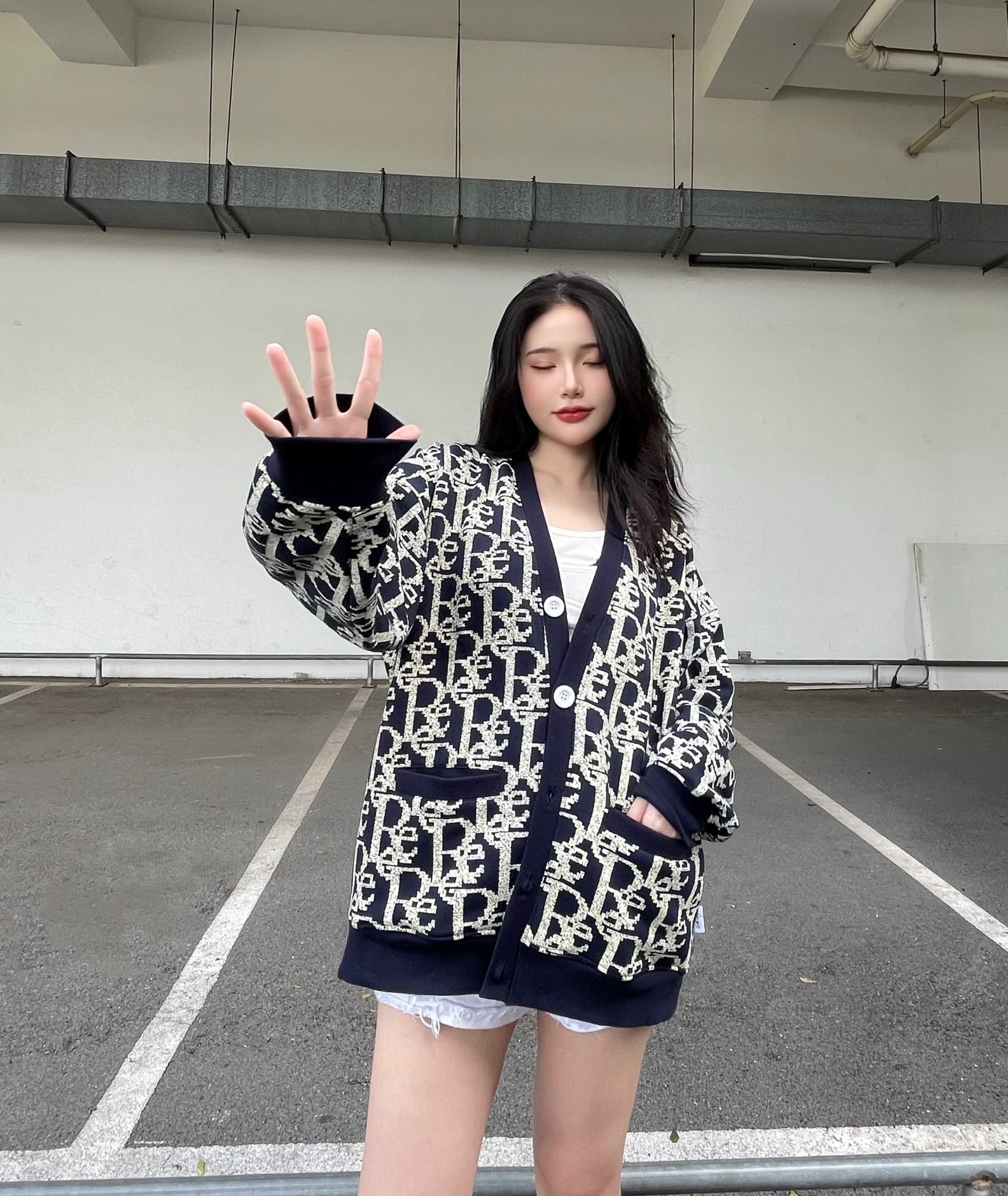 MONOGRAM PIXEL CARDIGAN - NAVY