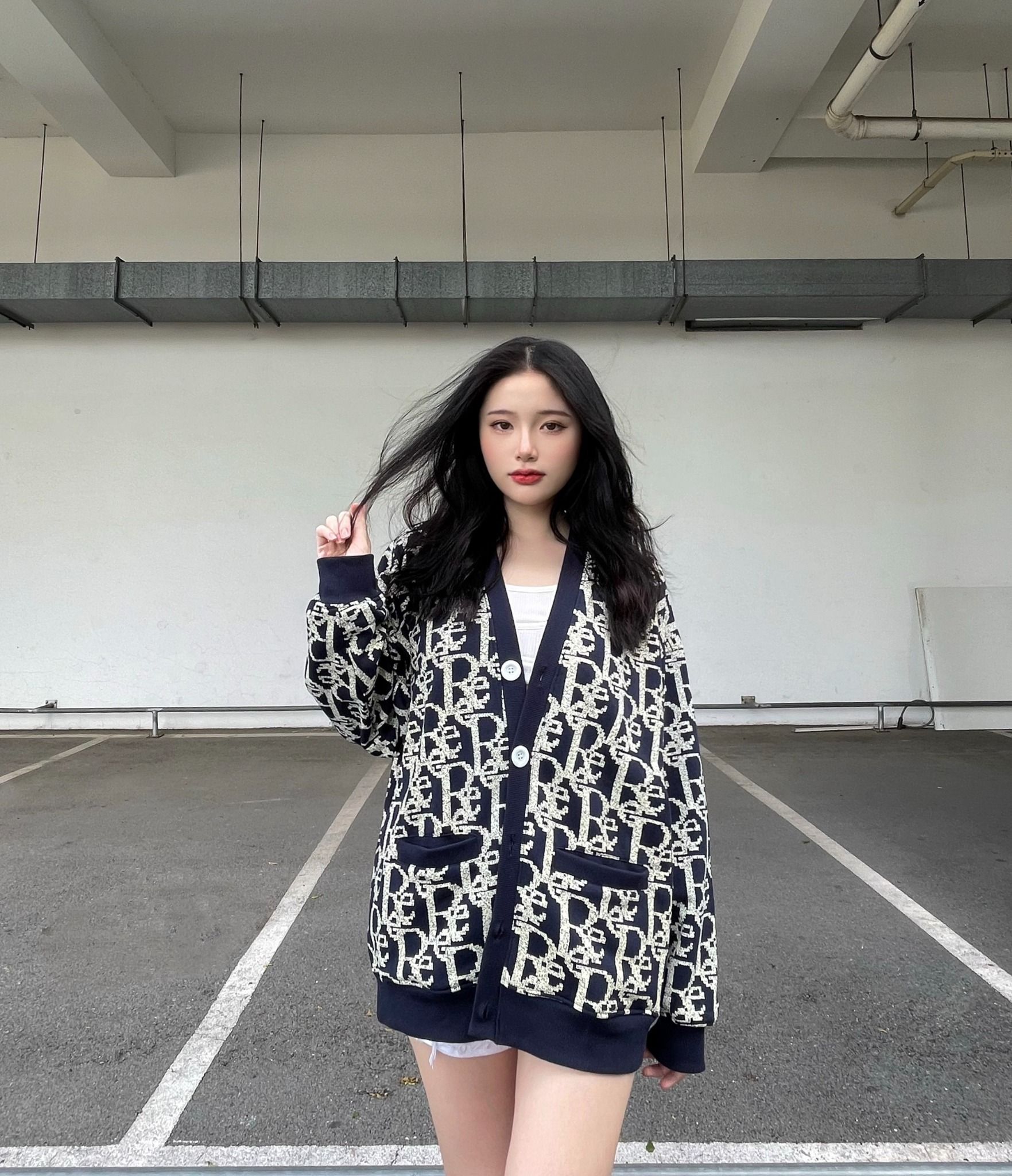 MONOGRAM PIXEL CARDIGAN - NAVY