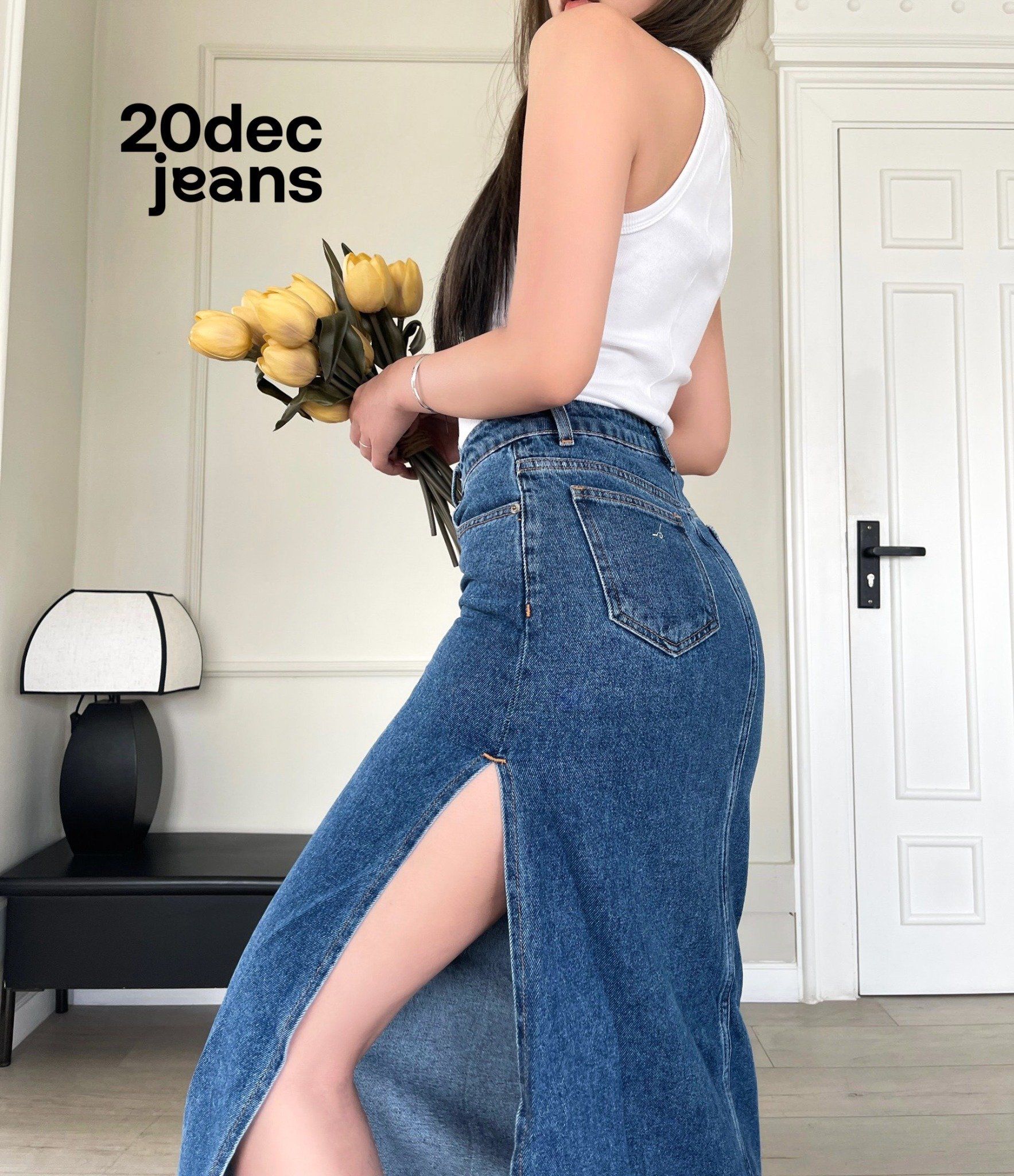 Váy yếm jean dài cài nút phong cách vintage Nhà Kho Liti